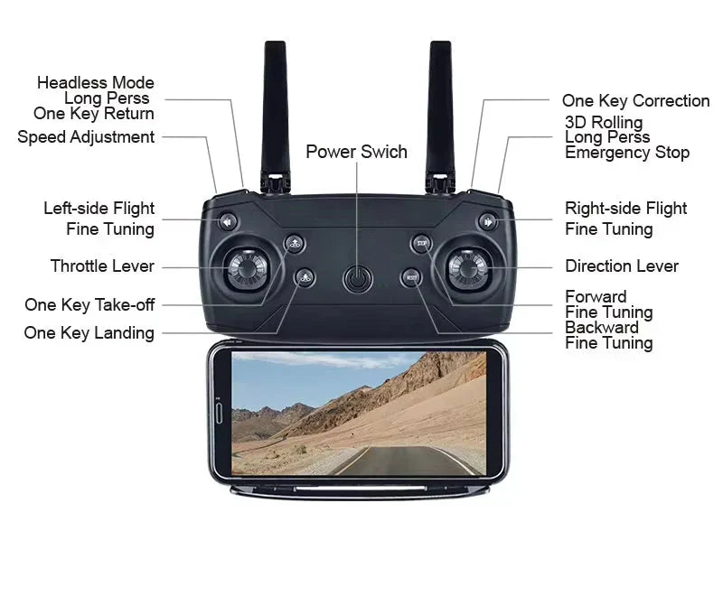 V966 Foldable Drone With HD Camera (Black)